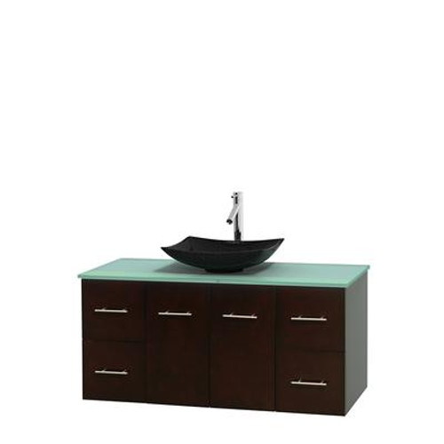 Centra 48 In. Single Vanity in Espresso with Green Glass Top with Black Granite Sink and No Mirror