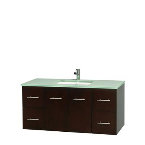 Centra 48 In. Single Vanity in Espresso with Green Glass Top with Square Sink and No Mirror