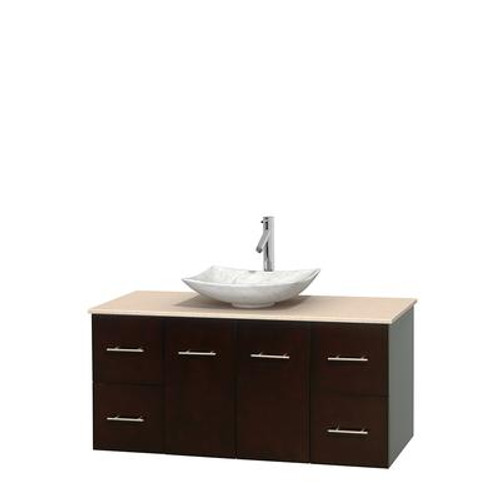 Centra 48 In. Single Vanity in Espresso with Ivory Marble Top with White Carrera Sink and No Mirror