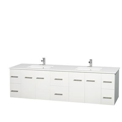 Centra 80 In. Double Vanity in White with Solid SurfaceTop with Square Sinks and No Mirror