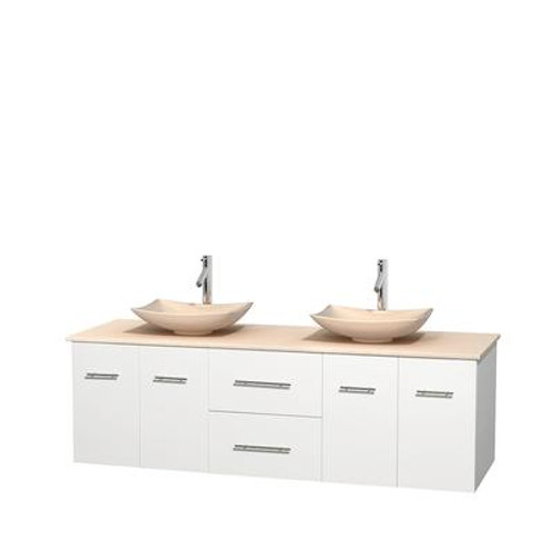 Centra 72 In. Double Vanity in White with Ivory Marble Top with Ivory Sinks and No Mirror