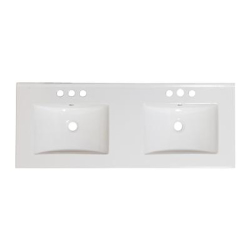 60 Inch W x 18.5 Inch D Double Sink White Ceramic Top for 8 Inch o.c. Faucet