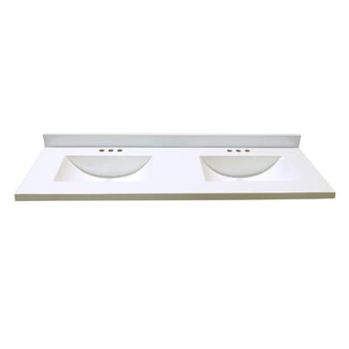 61 In. W x 22 In. D White Vanity Top with 2 Wave Bowls