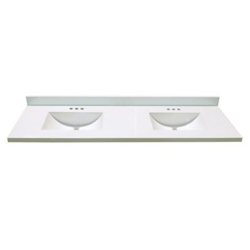 73 In. W x 22 In. D White Vanity Top with 2 Wave Bowls