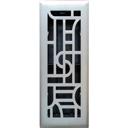 4 Inch x 10 inch Satin Nickel Art Deco Floor Register