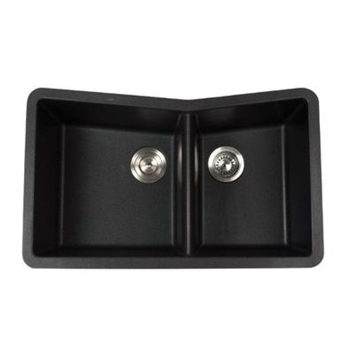 33 Inch Undermount 60/40 Double Bowl Black Onyx Granite Kitchen Sink