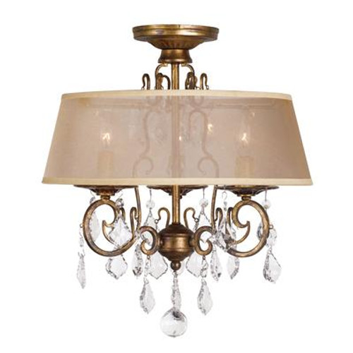 Antique Gold 15 In. 3-Light Flush mount Chandelier