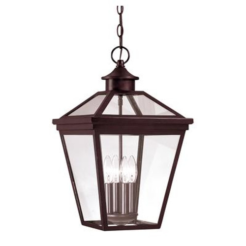 Satin 4 Light Bronze Halogen Outdoor Hanging Lantern With Clear Glass