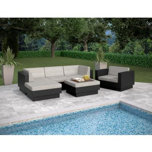 Park Terrace Textured Black 6 Piece Double Armrest Sectional Patio Set