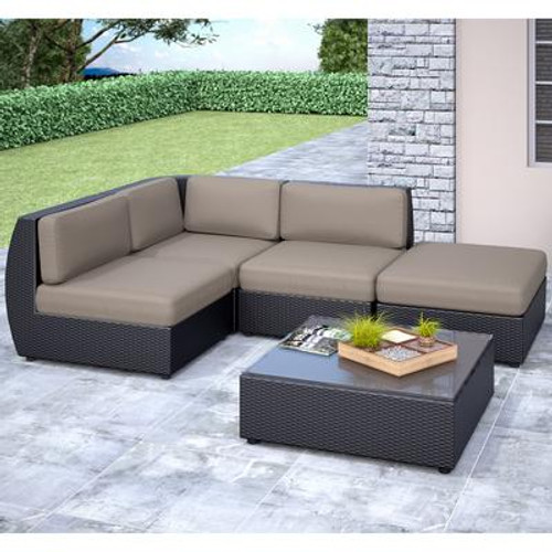 Seattle Curved 5 Pc Sectional With Chaise Lounge Patio Set