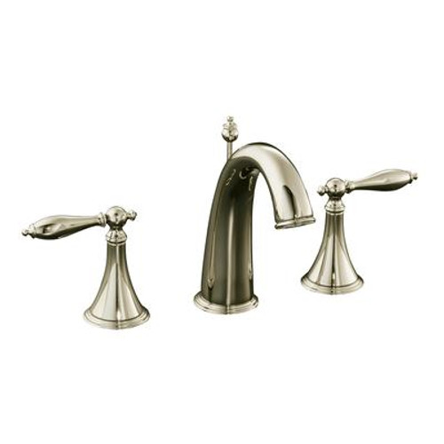 Finial Traditional Widespread Lavatory Faucet With Lever Handles In Vibrant Polished Nickel