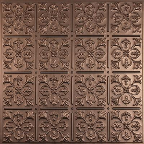 Fleur-de-lis Faux Bronze Ceiling Tile; 2 Feet x 2 Feet Lay-in or Glue up