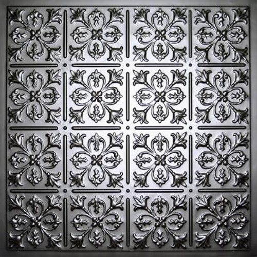 Fleur-de-lis Black Ceiling Tile; 2 Feet x 2 Feet Lay-in or Glue up
