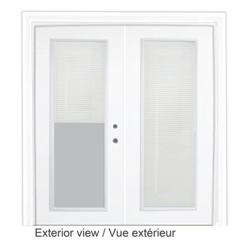 Steel Garden Door-Internal Mini Blinds-6 Ft. x 82.375 In. Pre-Finish White - Left Hand