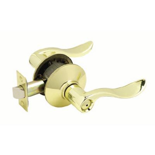 Locking Interior Bed & Bath Lever; Accent Bright Brass