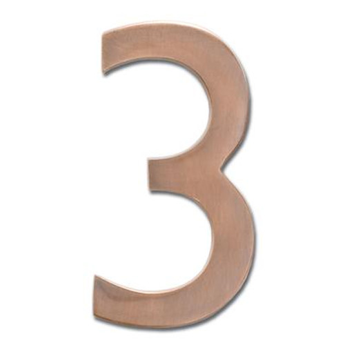 Solid Cast Brass 4 inch Floating House Number Antique Copper ''3''