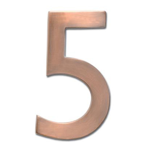 Solid Cast Brass 4 inch Floating House Number Antique Copper ''5''