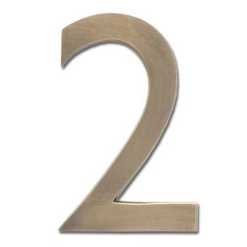 Solid Cast Brass 4 inch Floating House Number Antique Brass ''2''