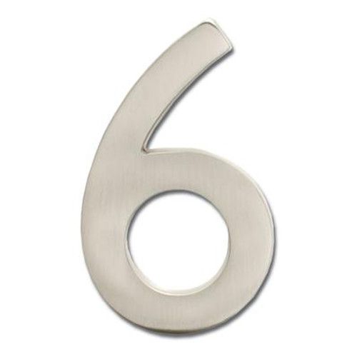 Solid Cast Brass 5 inch Floating House Number Satin Nickel ''6''