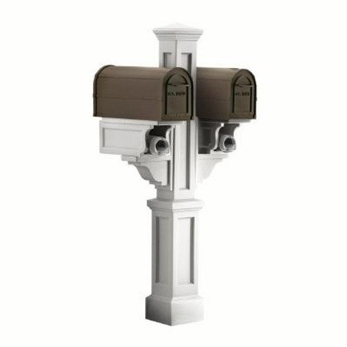 Rockport White Double Mailbox Post with 2 Paper Holders