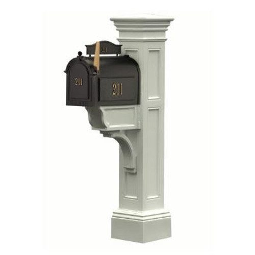 Liberty Mailbox Post (White) - New England styled mailbox post with paper holder