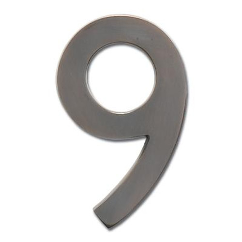 Solid Cast Brass 5 inch Floating House Number Dark Aged Copper ''9''