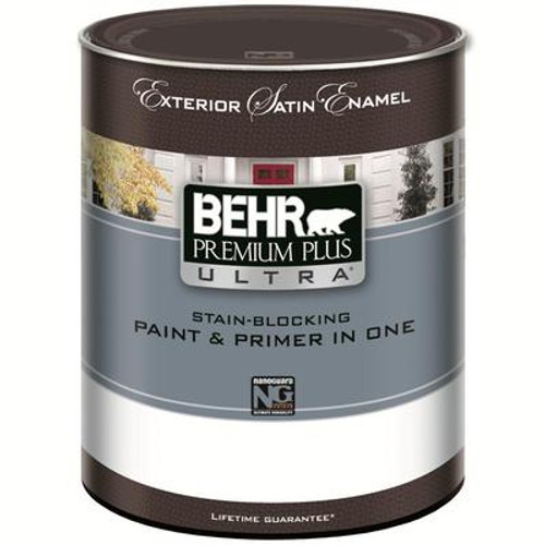 BEHR PREMIUM PLUS ULTRA Exterior Satin Enamel Paint - Ultra Pure White; 946mL