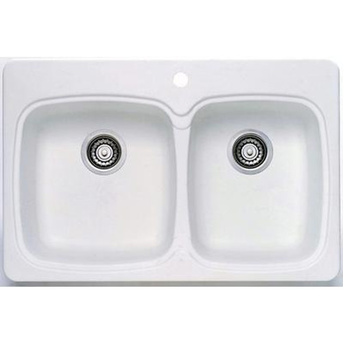 Silgranit Natural Granite; 2 Bowl Topmount Sink; White