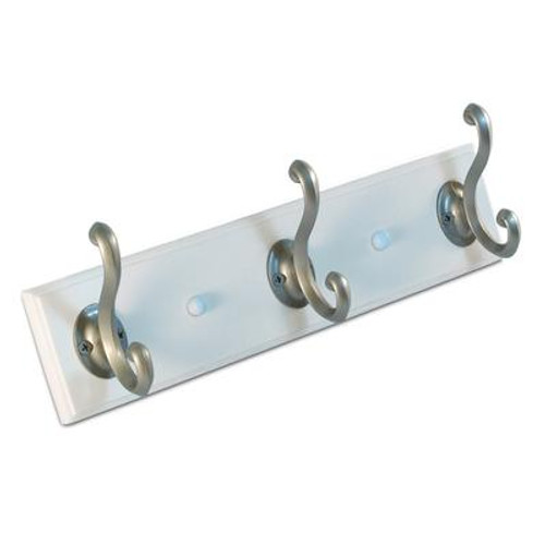 12 In. White Board with 3 Double Hooks - Pewter