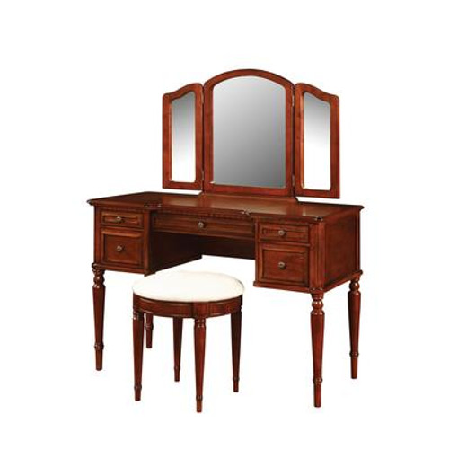 Warm Cherry Vanity - With Mirror And Stool