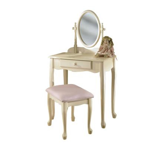 Off-White Vanity with Mirror & Bench Set