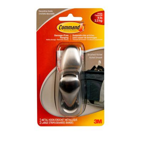 Command Large Brushed Nickel Classic Metal Hook & Strips (1 Hook / 2 Strips)