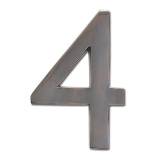 Solid Cast Brass 4 inch Floating House Number Dark Aged Copper ''4''