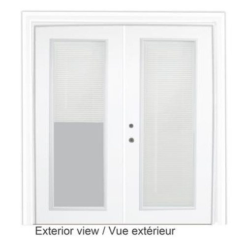 Steel Garden Door-Internal Mini Blinds-5 Ft. x 82.375 In. Pre-Finish White - Right Hand