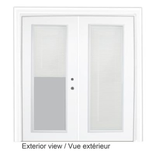 Steel Garden Door-Internal Mini Blinds-5 Ft. x 82.375 In. Pre-Finish White - Left Hand