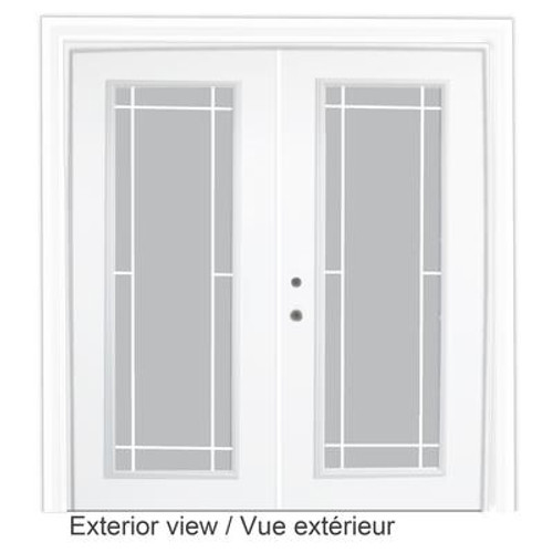 Steel Garden Door-Prairie Style Grill-5 Ft. x 82.375 In. Pre-Finished White Lowe Argon -Right Hand