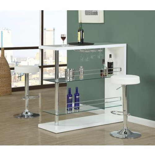 Barstool - 2Pcs / White / Chrome Metal Hydraulic Lift