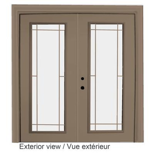 Steel Garden Door-Prairie Style Grill-6 Ft. x 82.375 In. Pre-Finished Sandstone LowE Argon-Right Hand