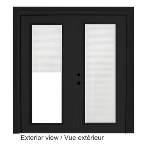 Steel Garden Door-Internal Mini Blinds-5 Ft. x 82.375 In. Pre-Finished Black - Right Hand