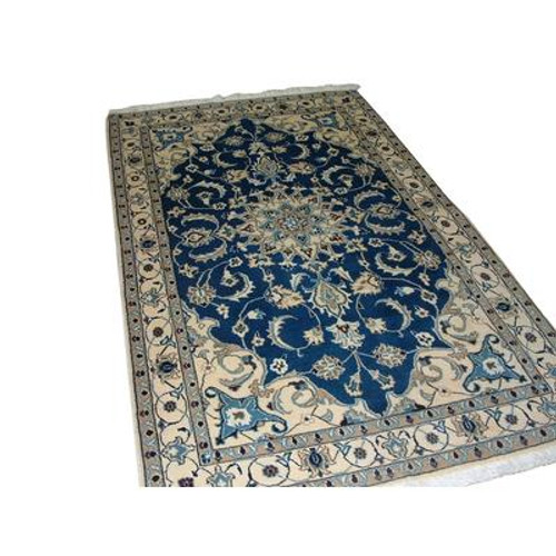 Nain Persian Hand Woven Wool & Silk Colour Blue 5 Ft. 9 In. x 3 Ft. 8 In. Area Rug