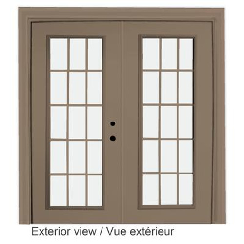 Steel Garden Door-15 Lite Internal Grill-5 Ft. x 82.375 In. Pre-Finished Sandstone LowE Argon-Left Hand