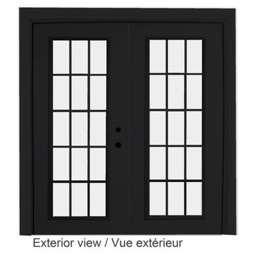 Steel Garden Door-15 Lite Internal Grill-6 Ft. x 82.375 In. Pre-Finished Black LowE Argon-Left Hand