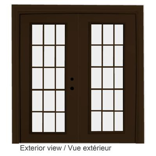 Steel Garden Door-15 Lite Internal Grill-6 Ft. x 82.375 In. Pre-Finished Brown LowE Argon-Left Hand