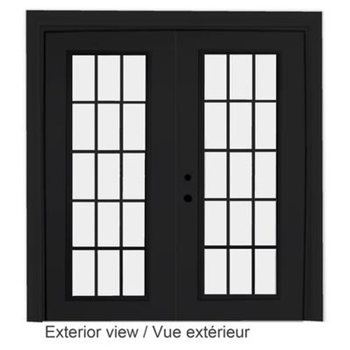 Steel Garden Door-15 Lite Internal Grill-6 Ft. x 82.375 In. Pre-Finished Black LowE Argon-Right Hand