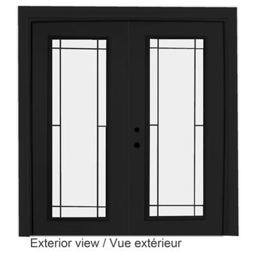 Steel Garden Door-Prairie Style Grill-5 Ft. x 82.375 In. Pre-Finished Black LowE Argon-Right Hand