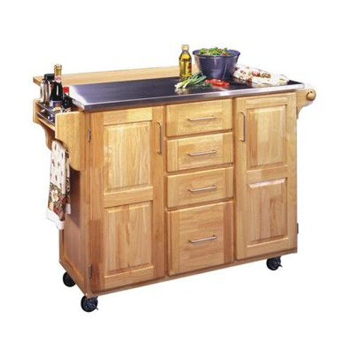 Stainless Steel Top Kitchen Cart With Wood Drop Leaf Breakfast Bar