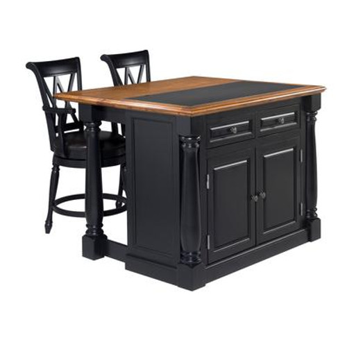 Monarch Island With Granite Top And Two Stools - Black