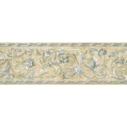 6.83 In. H Blue and Beige Floral Scroll Border