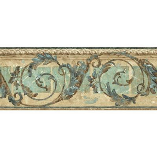 8.25 In. H Blue and Beige Traditional Scroll Border