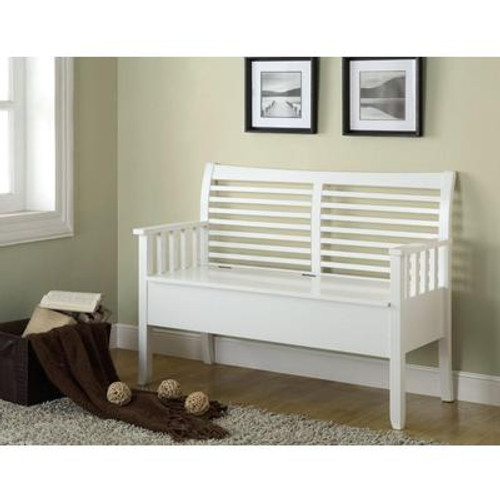 Bench - 48''L / White Solid Wood With Storage
